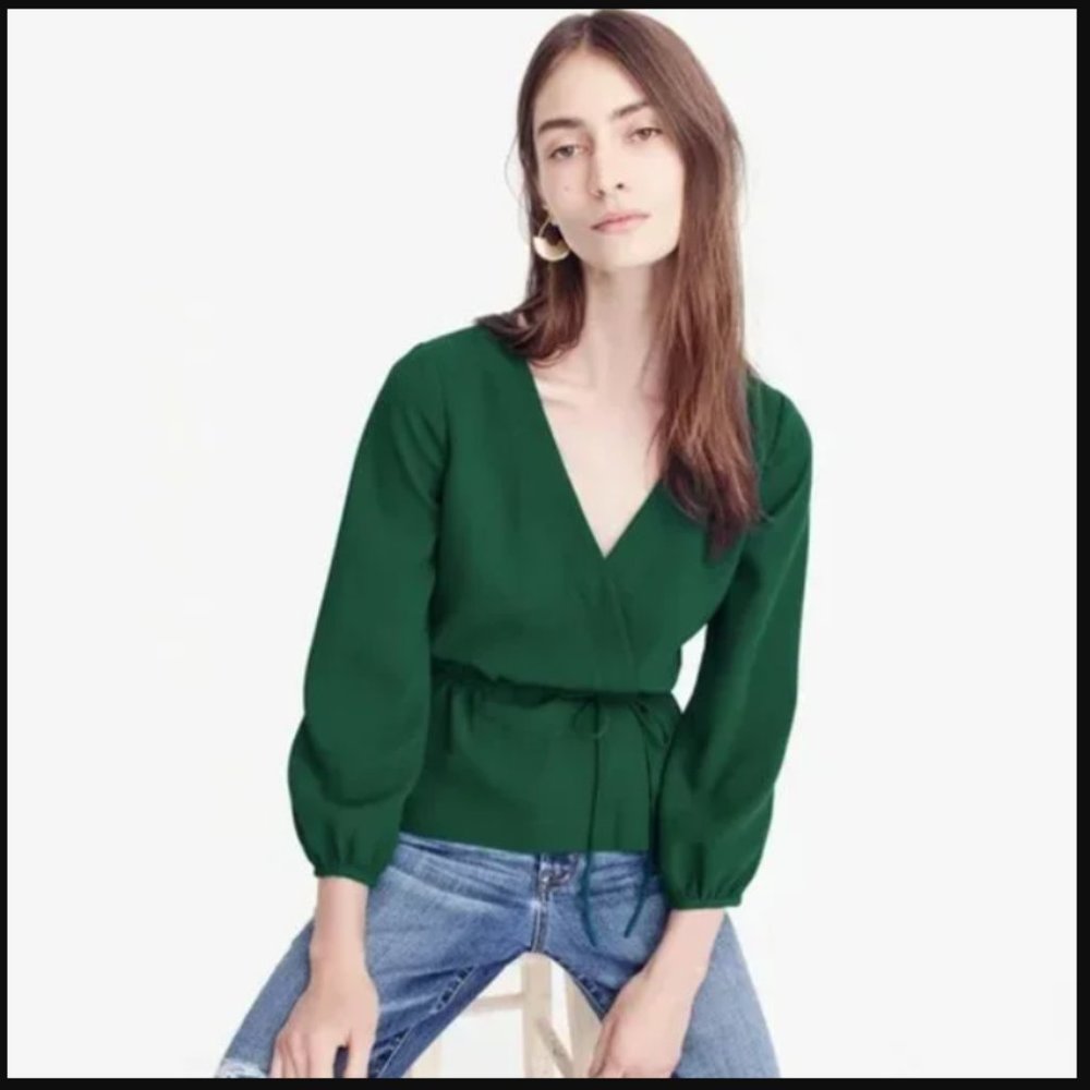 J Crew Alexa Wrap Green Blouse